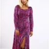 Girl In Mind Purple Pattern Denver Square Neck Midi Dress -Style Nest Store 29532