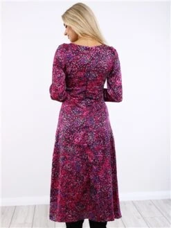 Girl In Mind Purple Pattern Denver Square Neck Midi Dress -Style Nest Store 29532 3
