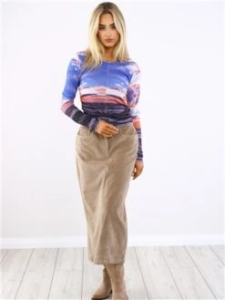 Brave Soul Blue / Orange Sky Print Ruched Top -Style Nest Store 29544 2