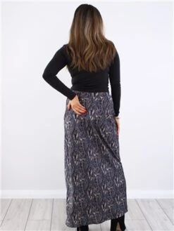 Brave Soul Grey / Black Tiger Print Satin Long Skirt -Style Nest Store 29560 3