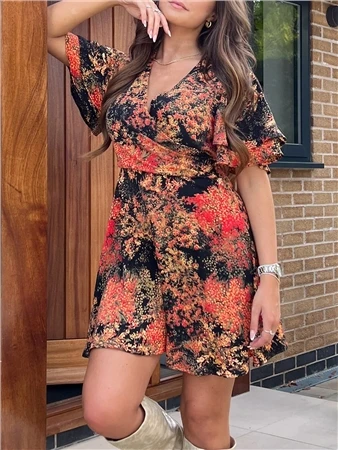 Girl In Mind Orange Gigi Angel Sleeve Skater Mini Dress 4 Girl In Mind Orange Gigi Angel Sleeve Skater Mini Dress - Image 2