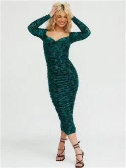 The Frolic Emerald Monroe Mesh Midi Dress -Style Nest Store 29618 2