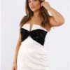 The Frolic Ivory / Black Sequin Bow Mini Dress -Style Nest Store 29619
