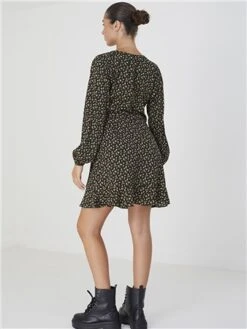 Brave Soul Black / Yellow Floral Long Sleeve Mini Wrap Dress -Style Nest Store 29690 2