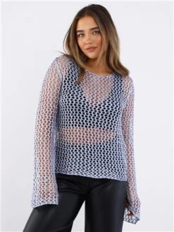 Saint Genies Grey Diamonte Knit Top