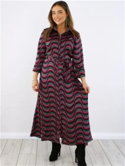 Ax Paris Purple Print Tie Waist Midi Shirt Dress -Style Nest Store 29713 2